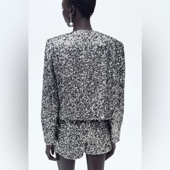 Zara Silver Sequin Blazer Size Small - Picture 4 of 11
